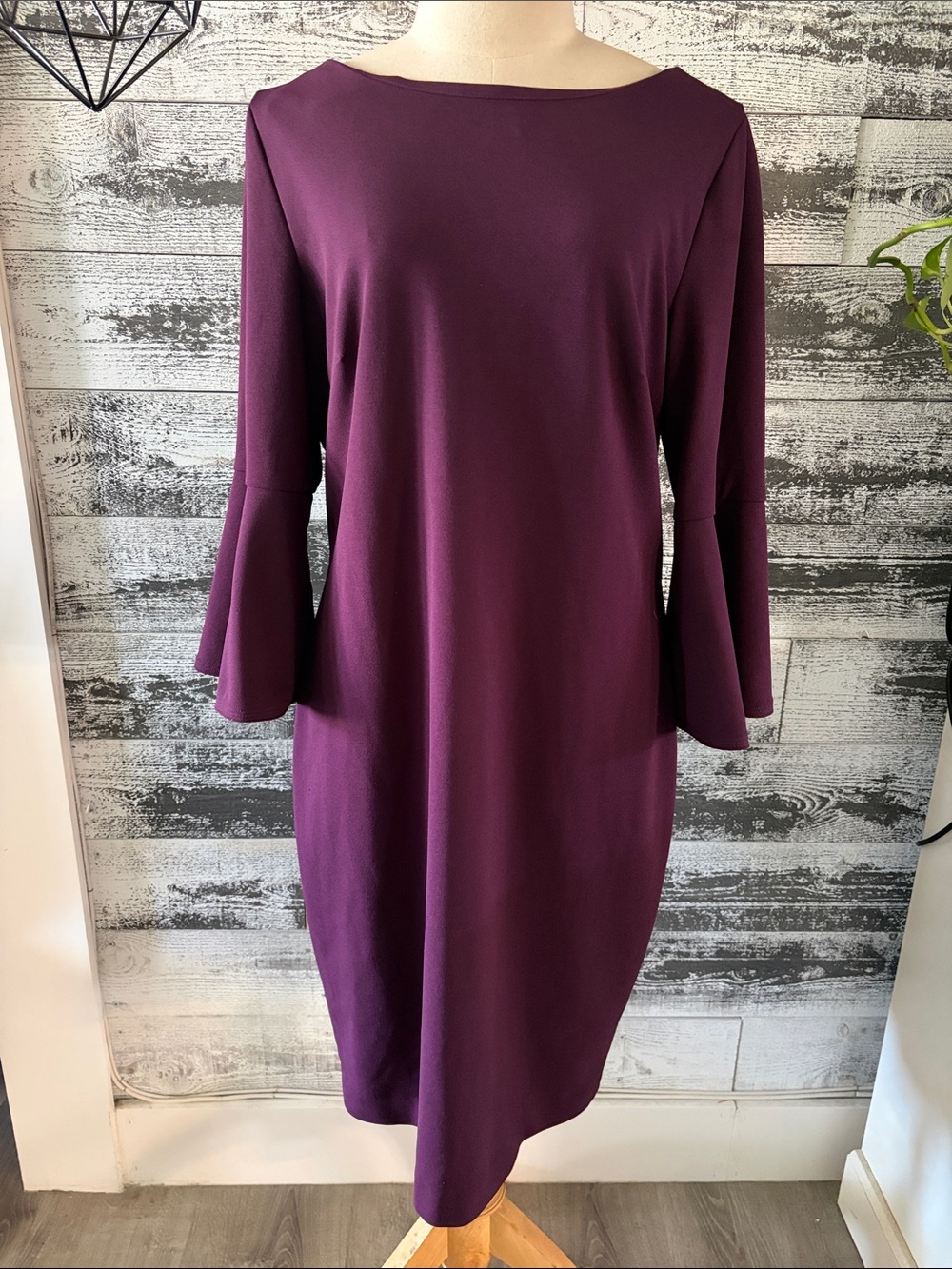 Calvin Klein Women's Bell Sleeve Shift Dress in Plum